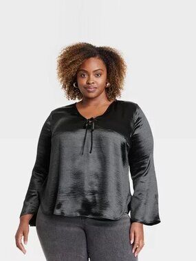 Ava & Viv Satin Long Sleeve Top